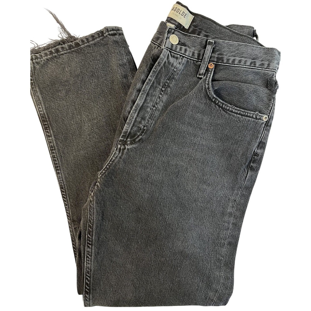 Agolde Jeans‎ Womens Button Fly High Rise 29 Distressed Black Riley Crop Grunge